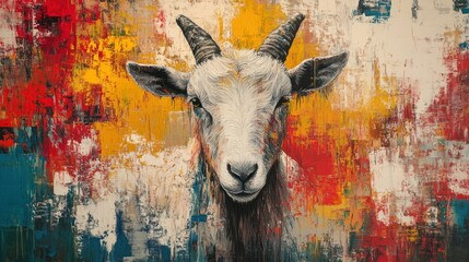 Goat portrait, vibrant abstract background