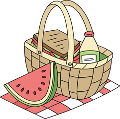 Summer Picnic Basket  Sandwiches, Watermelon, and Refreshing Drinks