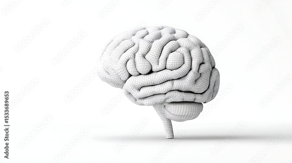 Poster 3d rendering of abstract tissue wireframe human brain shape. isolated on white background. for artif