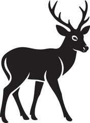 Deer with antlers silhouette wildlife design, Elegant antlered animal vector drawing