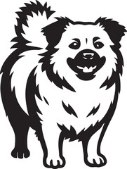 Fluffy dog happy black white drawing, Playful dog illustration simple style