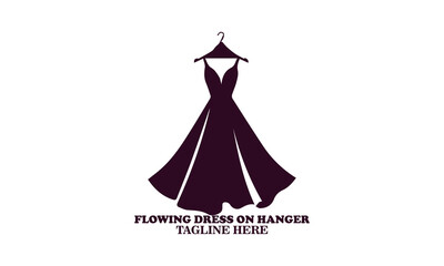 Silhouette of flowing dress on hanger icon, flowing dress on hanger vector illustration and logo design, friendly wardrobe