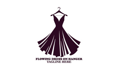 Silhouette of flowing dress on hanger icon, flowing dress on hanger vector illustration and logo design, friendly wardrobe