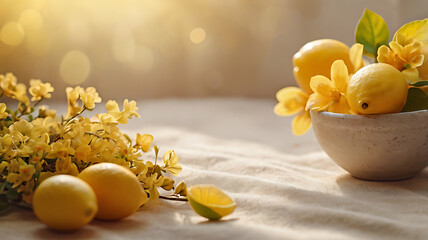 Realistic background with a soft and cheerful blend of yellow tones &mdash; pastel yellow, golden yellow, lemon, and warm amber &mdash; creating a cozy and cute atmosphere. Smooth gradients with natural lighting,