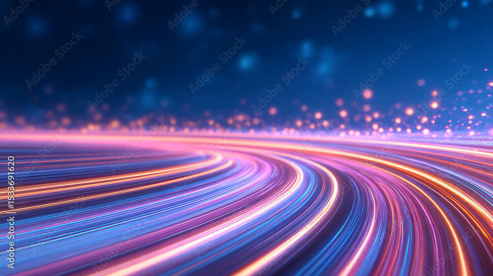 Poster 3d rendering of abstract fast moving stripe lines with light flare. digital technology products high