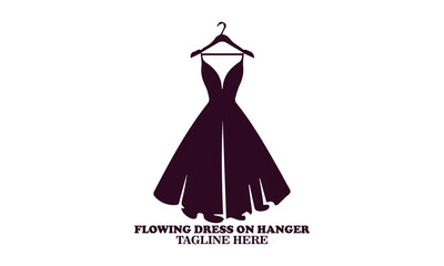 Silhouette of flowing dress on hanger icon, flowing dress on hanger vector illustration and logo design, friendly wardrobe