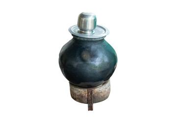 Indian handmade pots or earthen pot or a clay pot, A earthen pot with cold water, pot isolated on white background