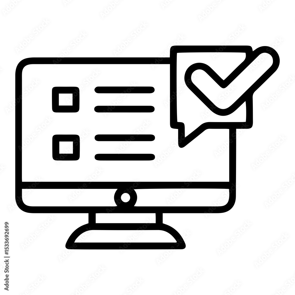 Fototapete outline style image depicts a desktop computer monitor displaying a document with text and empty box