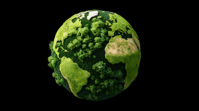 Spinning globe. Sphere green grass fields in a form of world map is rotating on isolated black background. Concept for environment saving earth day nature care. Perfect seamless loop 90210207 1