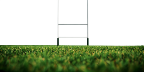 Rugby goal post on green grass isolated on a white background png