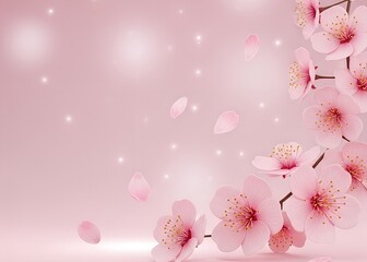 Fototapeta premium Elegant Cherry Blossom Display A Gentle Dance of Petals in a Soft Pink Hued Dreamy Aesthetic Setting