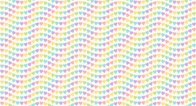 Fototapeta Wavy Rainbow Heart Mosaic, seamless vector pattern with colorful hearts in pastel candy rainbow palette. Perfect for backgrounds, textiles, and festive banner designs, spreads love and joy