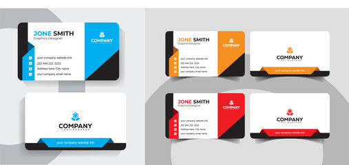 Minimal Black and Blue Business Card Template Set for Corporate and Creative Professionals.  Modern and minimalist business card template for professional branding.