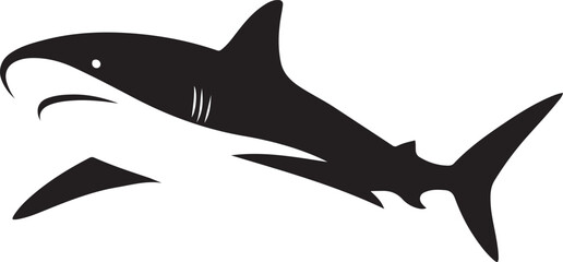 Shark silhouette powerful pose black white, Ocean predator bold line design