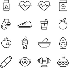 wellness editable stroke outline icons set isolate.eps