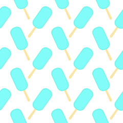 Green popsicle ice cream on white background. Seamless pattern for packaging and wrapping paper. Vector illustration. Print for gift bag. Summer ornament.