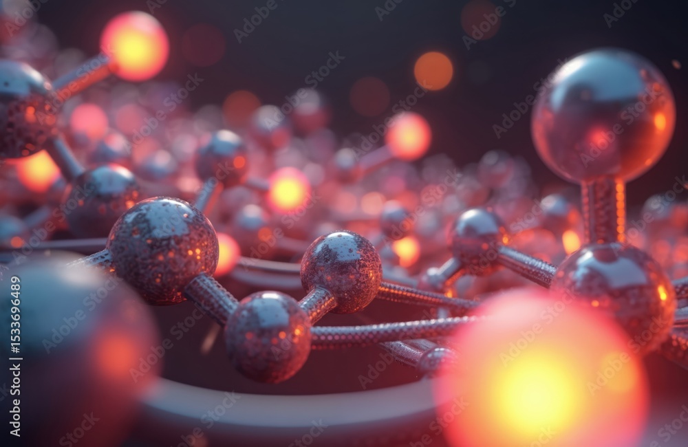 Poster abstract molecular structure with interconnected spheres. science tech concept, digital graphic. 3d 