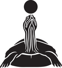 Turtle reaching celestial object silhouette, Dreamy turtle design in black and white