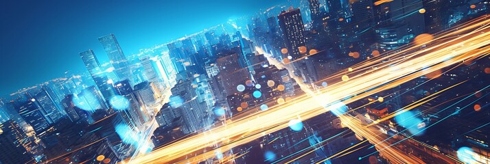 Night city traffic light trails. Concept of fast speed and motion.