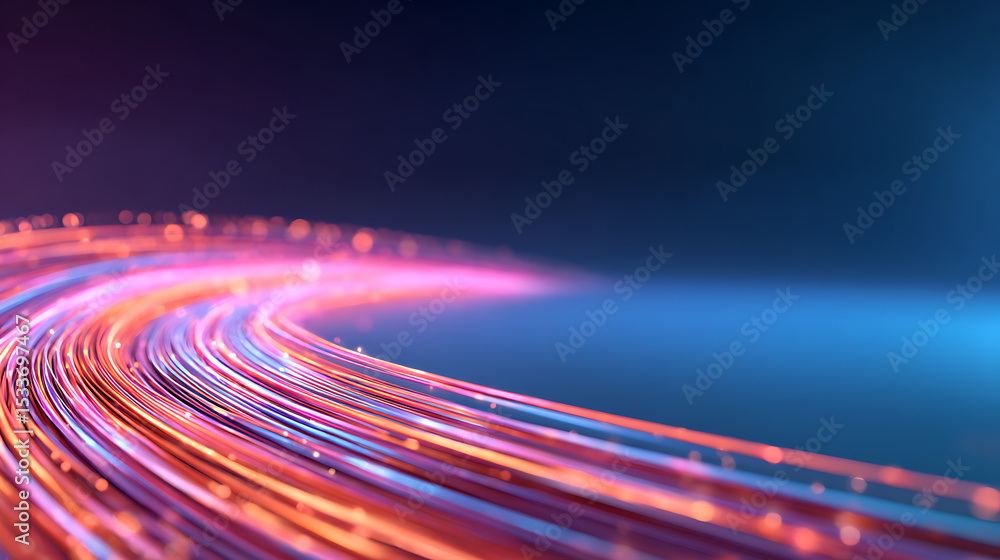 Poster 3d rendering of abstract curve light. blur glowing neon led. large copy space area. for technology p