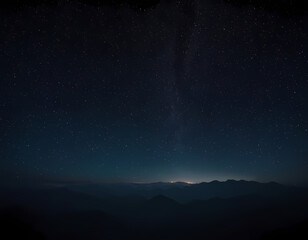 A magical night sky with glowing stars and a crescent moon, ample copy space, starry night sky