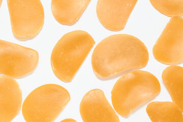 Dried raw shrimp cracker with white background