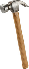 Classic claw hammer with wooden handle shows signs of wear.