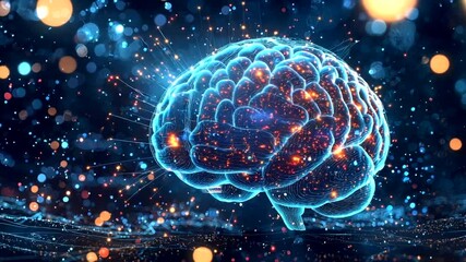 Illuminated digital brain model - Powered by Adobe