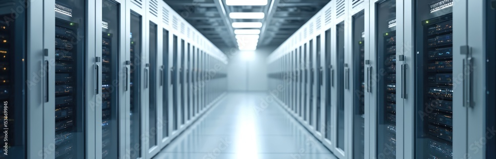 Poster data center with advanced storage backup solutions. high-tech infrastructure with servers, data tran
