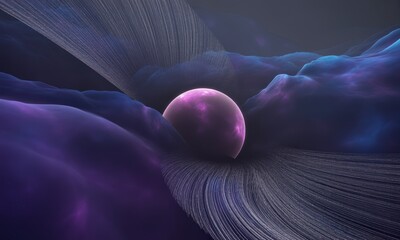 Fantasy Planet Surrounded by Clouds and Lines
