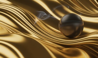 Sphere and Golden Fabric with Smoke
