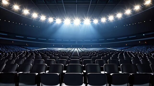 View of a large empty theater with rows of seats