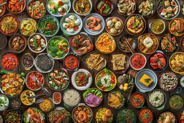 Sharp Image of Collage of Popular Global Dinners and Appetizers