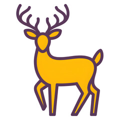 Fototapeta premium Deer doodle: thick uneven purple outline, solid yellow fill for antlers and body, simplified legs, transparent background