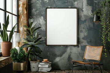 Clear Pixel Picture of Blank Framed Photo Mockup Indoors Plant Interior Design