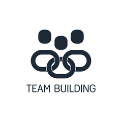 Fototapeta premium People connect the links of the chain. Team building.Symbol of teamwork, cooperation, partnership. Vector linear icon illustration isolated on white background.