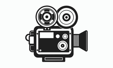 Vintage film camera, movie stand silhouette, retro camera icon
