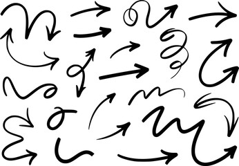 Collection of hand drawn black arrows pointing in various directions