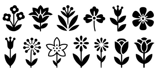 Elegant black and white floral silhouettes vector collection