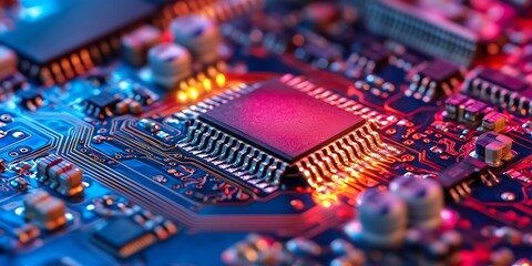 Obraz premium Circuit Board CloseUp Exploring the Intricate World of Microelectronics