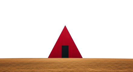 Crimson pyramid dwelling amidst golden field