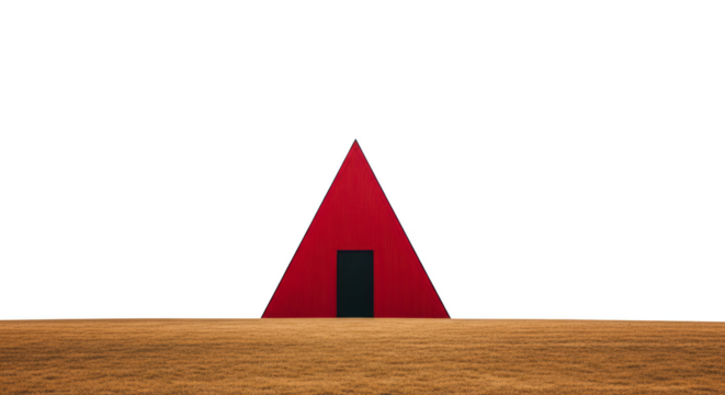 Crimson pyramid dwelling amidst golden field