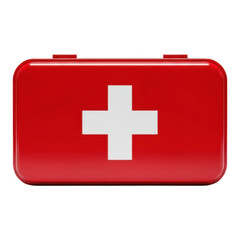 Obraz premium Red first aid kit with white cross on front transparent PNG