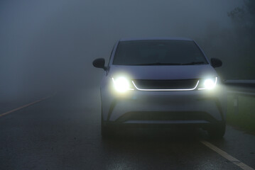 Cars on the road a poor visibility