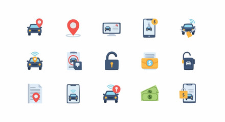 Car Tracking and Security Icon Set.