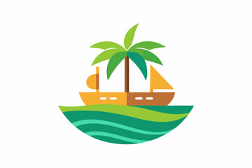 tropical island leaf boat