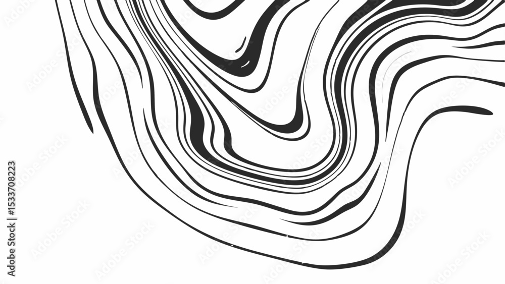 Poster abstract black and white waves pattern with curved lines creating a flowing and organic design eleme