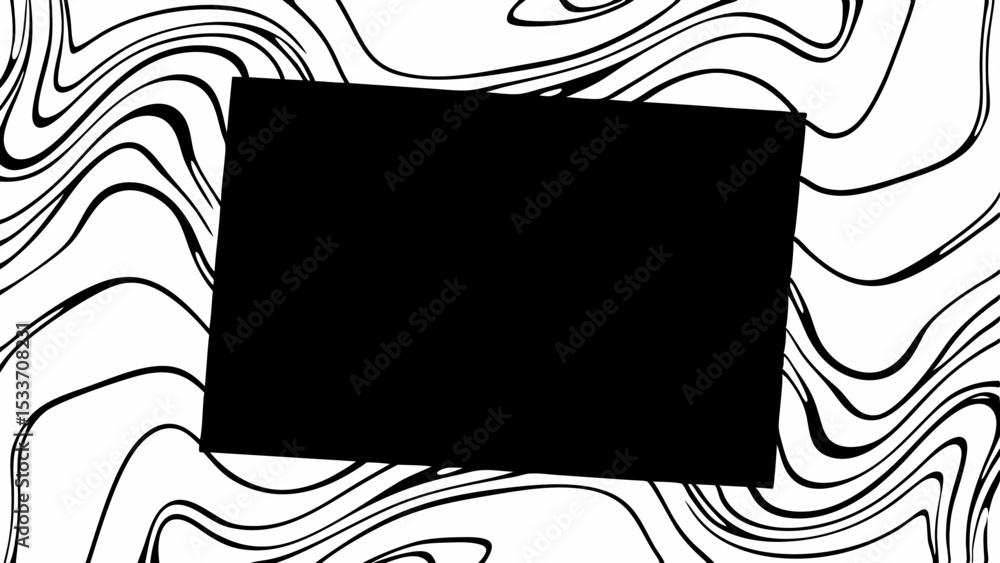 Poster abstract background with black rectangle overlaying swirling lines creating a modern design element 