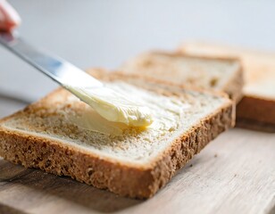 Spreading Delicious Butter on Toasted Bread Slices for a Simple Breakfast