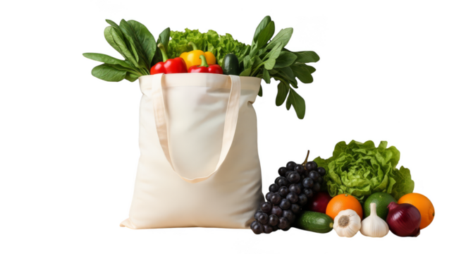Groceries in reusable cotton tote